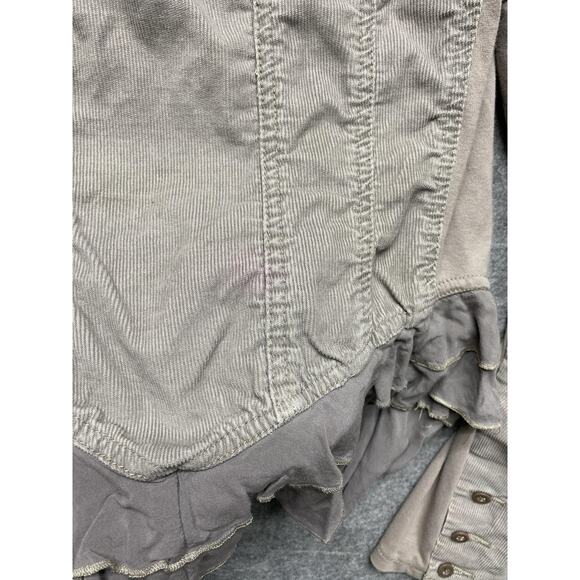 Free People Jacket Womens 4 Taupe Gray Corduroy Ruffle Peplum Romantic Military - Picture 16 of 16